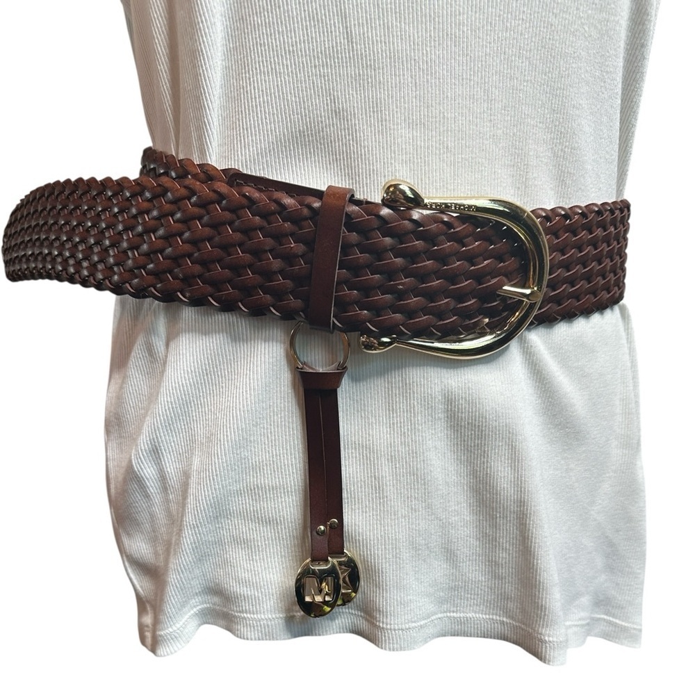 Michael Kors Brown Woven Belt with Gold Buckle